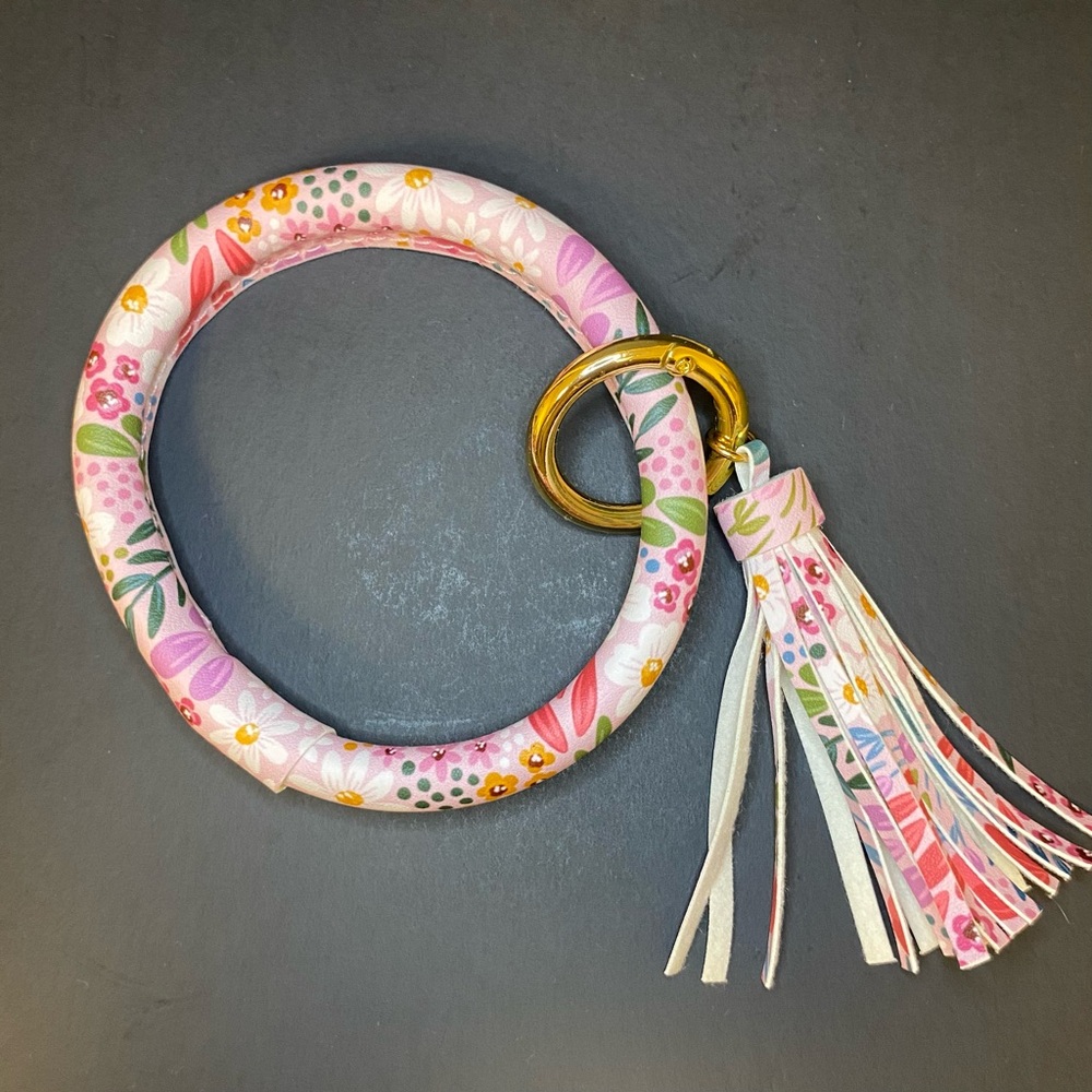 Floral Pink Wristlet Key Ring with Tassel